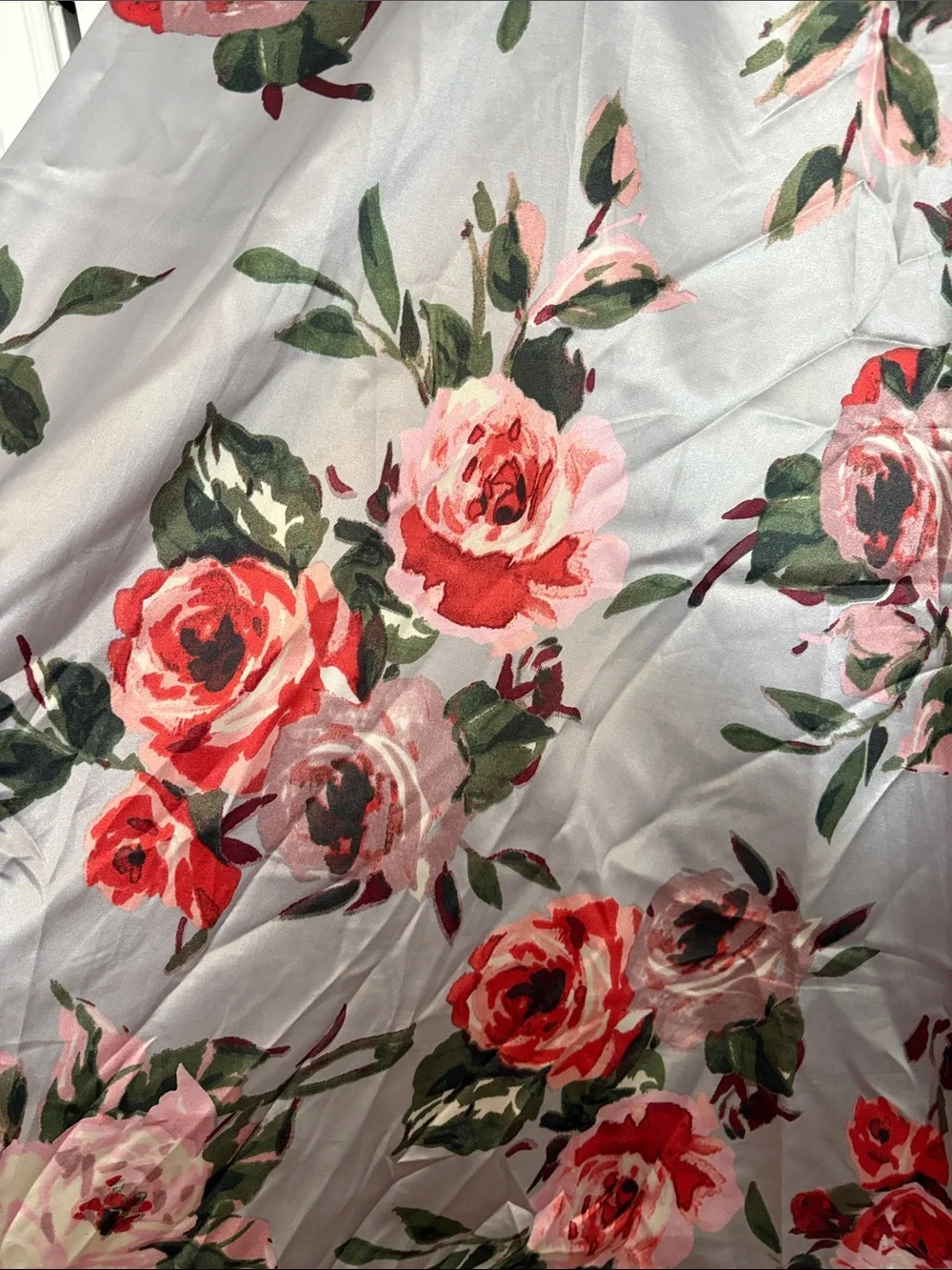Floral A-Line Women's Skirt with Red Rose Trim
